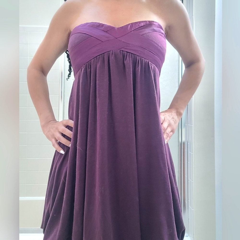 Eggplant Purple Strapless Babydoll Dress